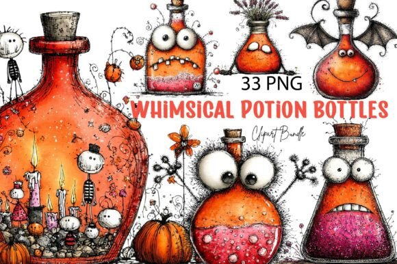 Download Whimsical Potion Bottles Quirky Clipart - Quirky clipart Collection