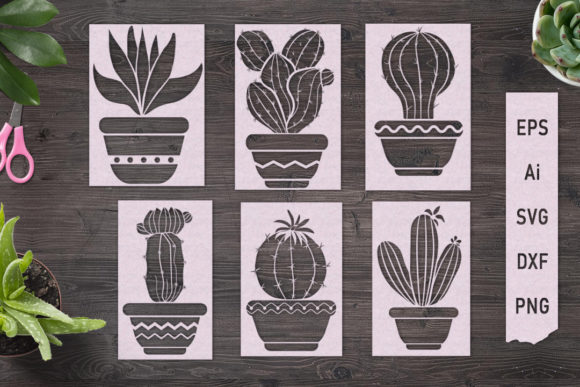 Download Cacti in Pots. 6 SVG Stencils to Cut out - Cut out Collection