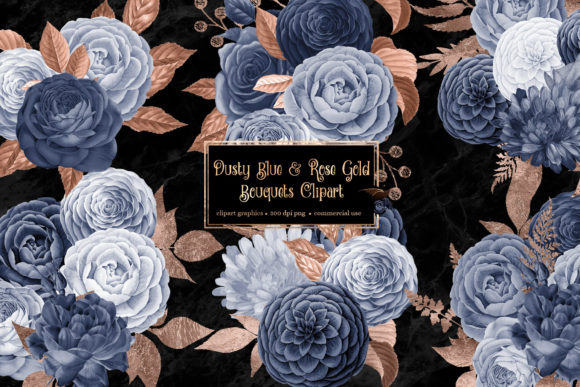 Download Dusty Blue and Rose Gold Floral Bouquets - Blue and rose gold Collection