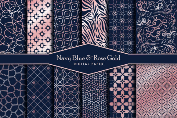 Download Navy Blue and Rose Gold Digital Paper. - Blue and rose gold Collection