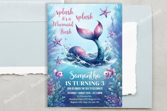 Download Navy and Rose Gold Glitter Mermaid Invit - Premium Resources